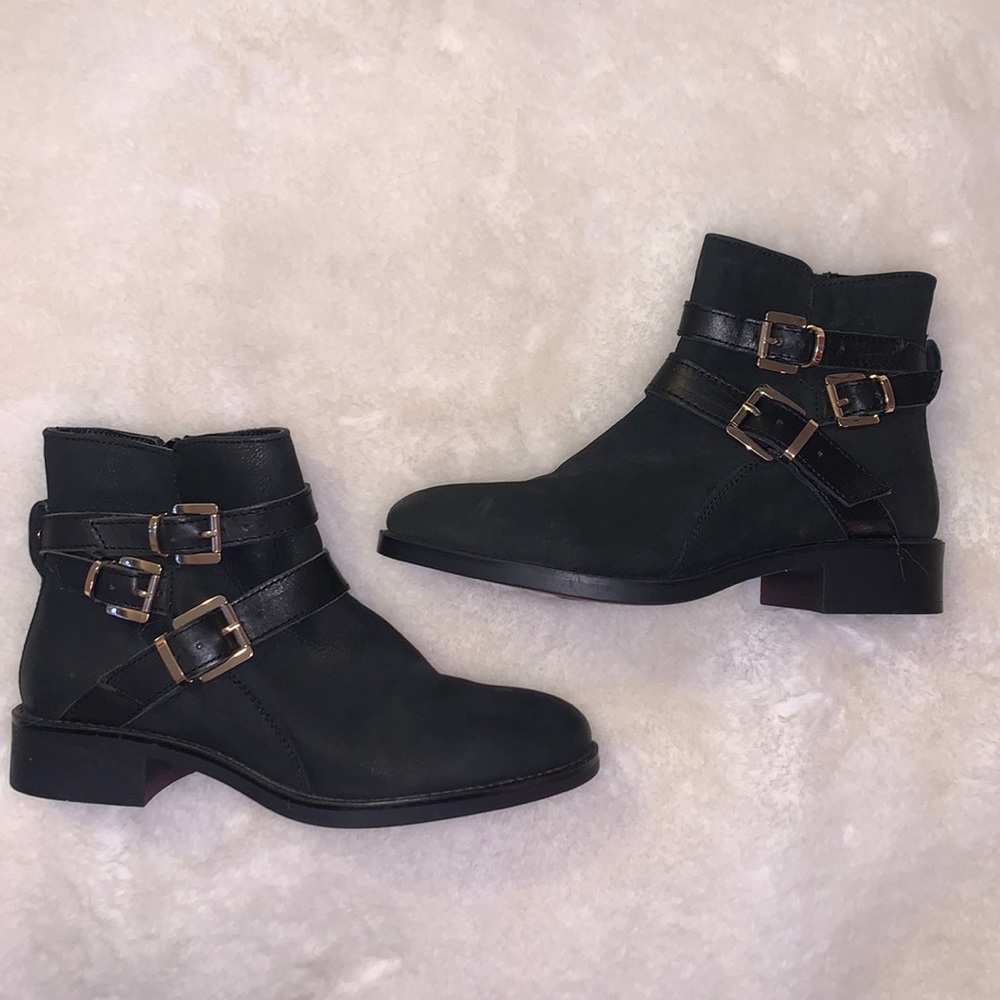 DUNE BLACK LEATHER ANKLE BOOTS